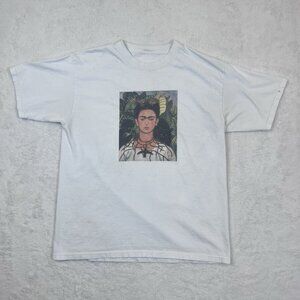 Frida Kahlo Monkey Self Portrait‎ Vintage Shirt White Glitter